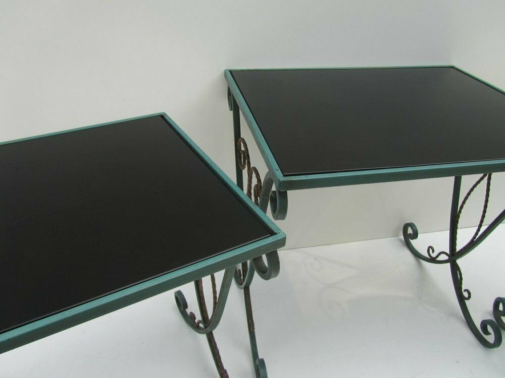 French Black Glass Nesting Tables In Wrought Iron, 1940s, Set Of 3 photo buy