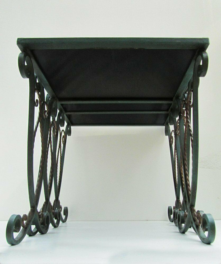 photo furniture French Black Glass Nesting Tables In Wrought Iron, 1940s, Set Of 3