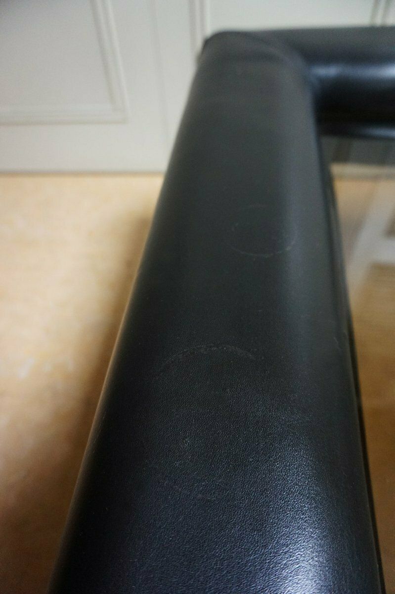 Black Leather With Smoked Glass Coffee Or Side Table From De Sede, Switzerland, 1980s photo vinterior