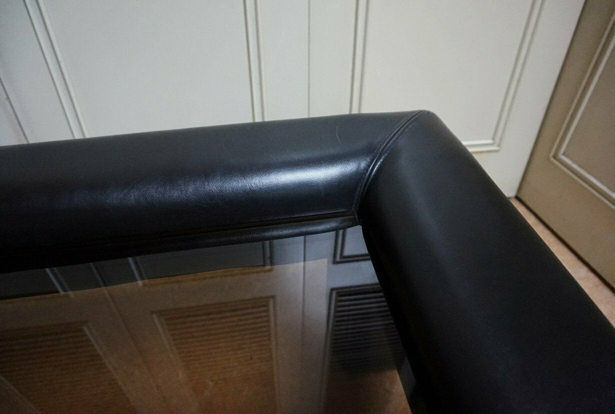 photo for sale Black Leather With Smoked Glass Coffee Or Side Table From De Sede, Switzerland, 1980s