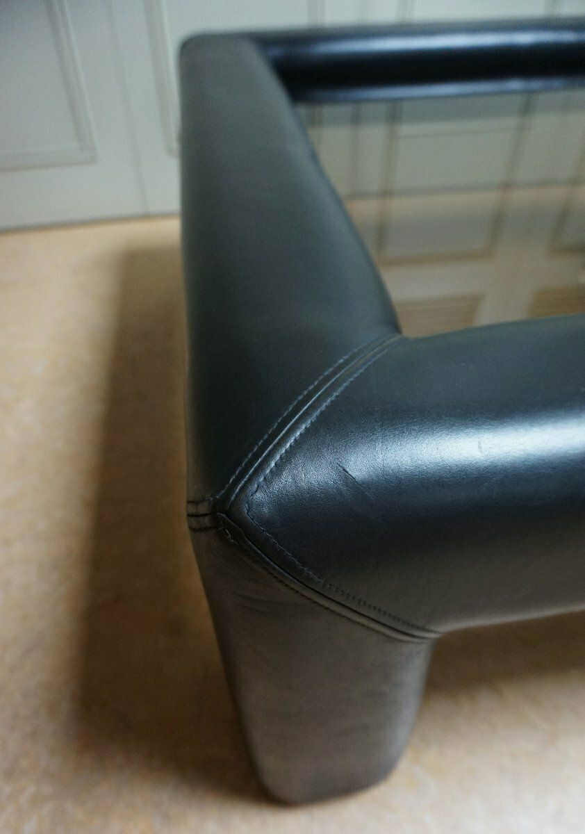 560.0 Black Leather With Smoked Glass Coffee Or Side Table From De Sede, Switzerland, 1980s photo