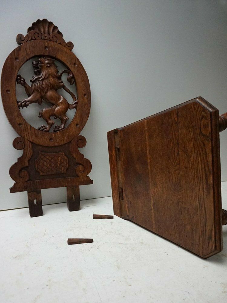 photo buy 19th Century Swiss Black Forest Hand Carved Oak Side Chair With Standing Lion