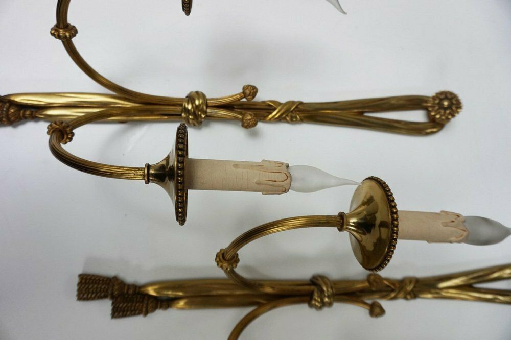 Large 19th Century French Gilt Bronze Knot, Tassel & Ribbon Wall Lights Sconces, Set Of 2 photo buy