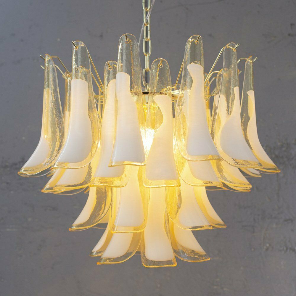Petal Lamp In Amber And White Murano Glass, Italy, 1990s photo for sale