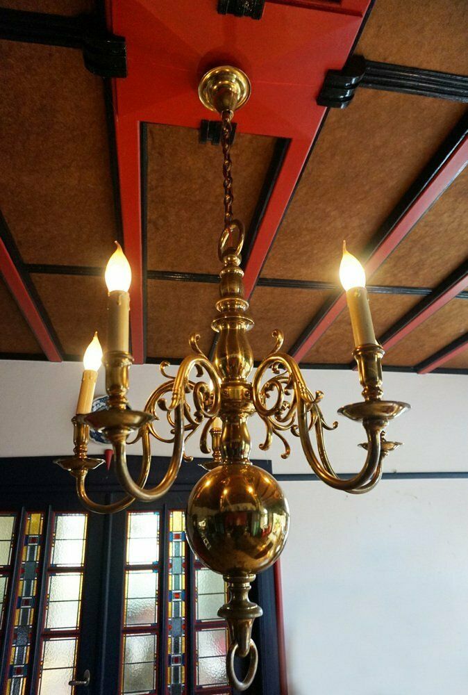 Dutch Colonial Rembrandt 5 Light Bronze Chandelier, 1870s photo for sale