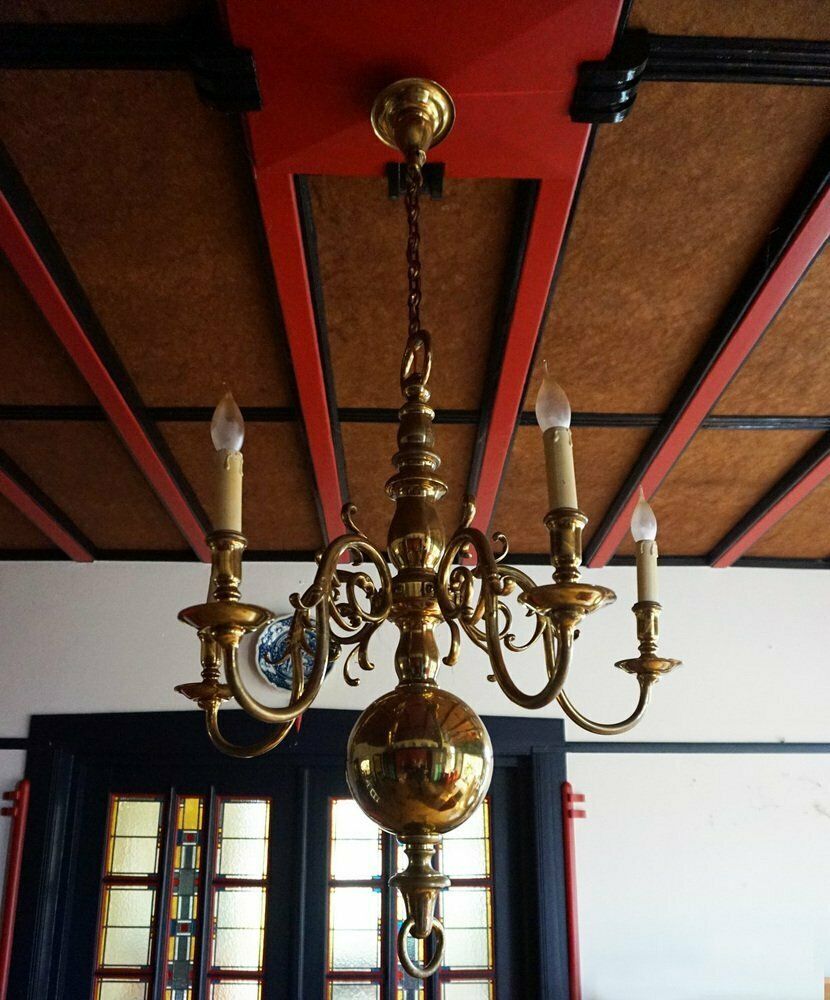 Dutch Colonial Rembrandt 5 Light Bronze Chandelier, 1870s photo Lighting