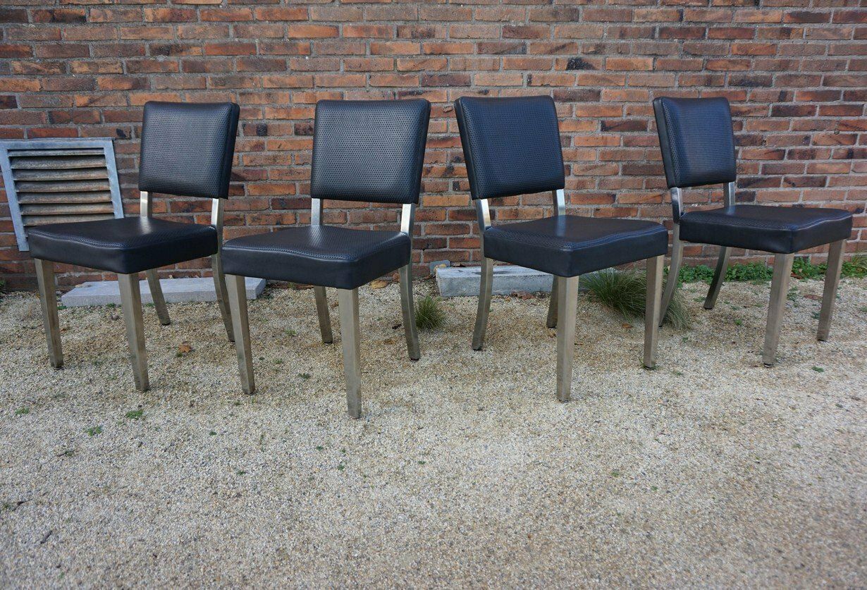 Art Deco Machine Age Industrial Chrome & Leatherette Dining Chairs, 1950s, Set Of 4 photo furniture