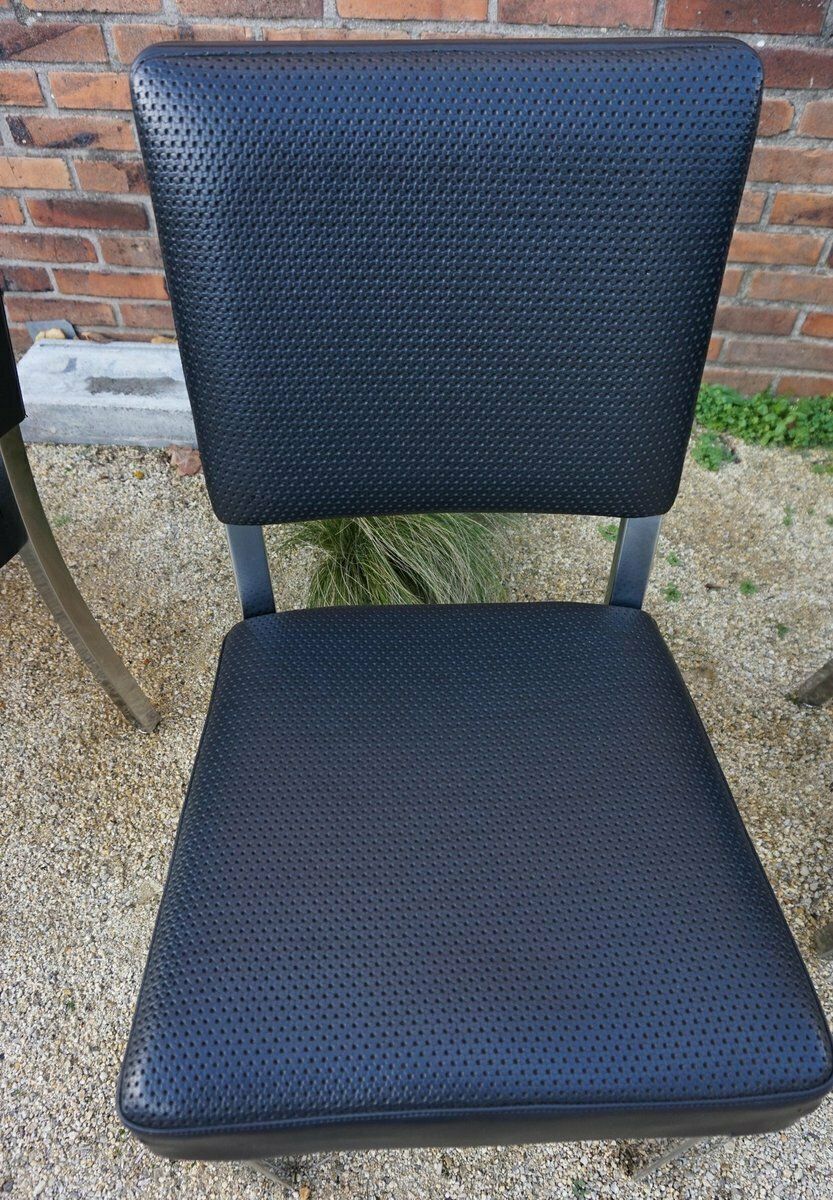 Art Deco Machine Age Industrial Chrome & Leatherette Dining Chairs, 1950s, Set Of 4 photo for sale