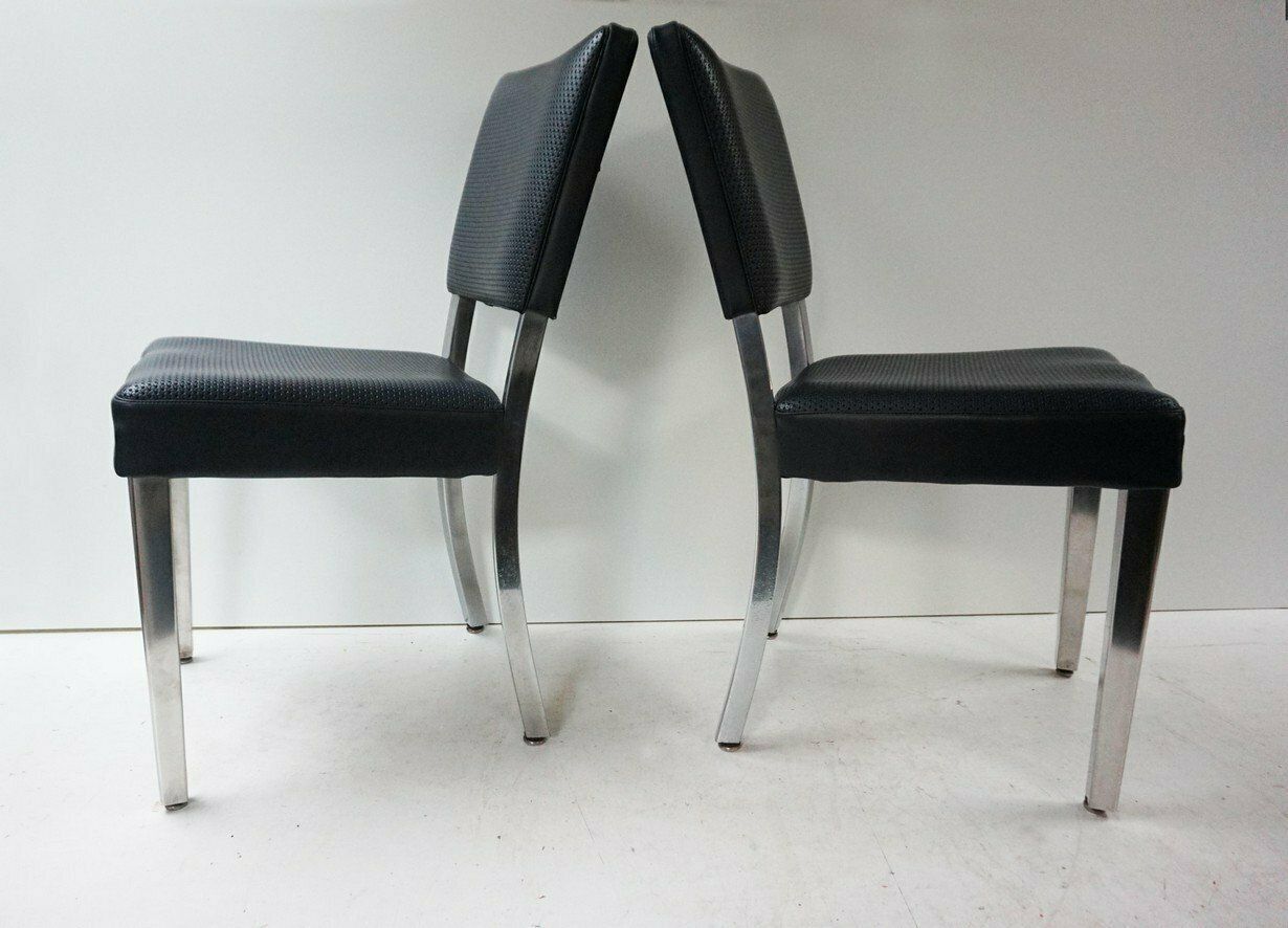 Art Deco Machine Age Industrial Chrome & Leatherette Dining Chairs, 1950s, Set Of 4 photo vintage