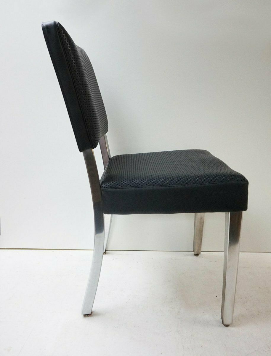 photo for sale Art Deco Machine Age Industrial Chrome & Leatherette Dining Chairs, 1950s, Set Of 4