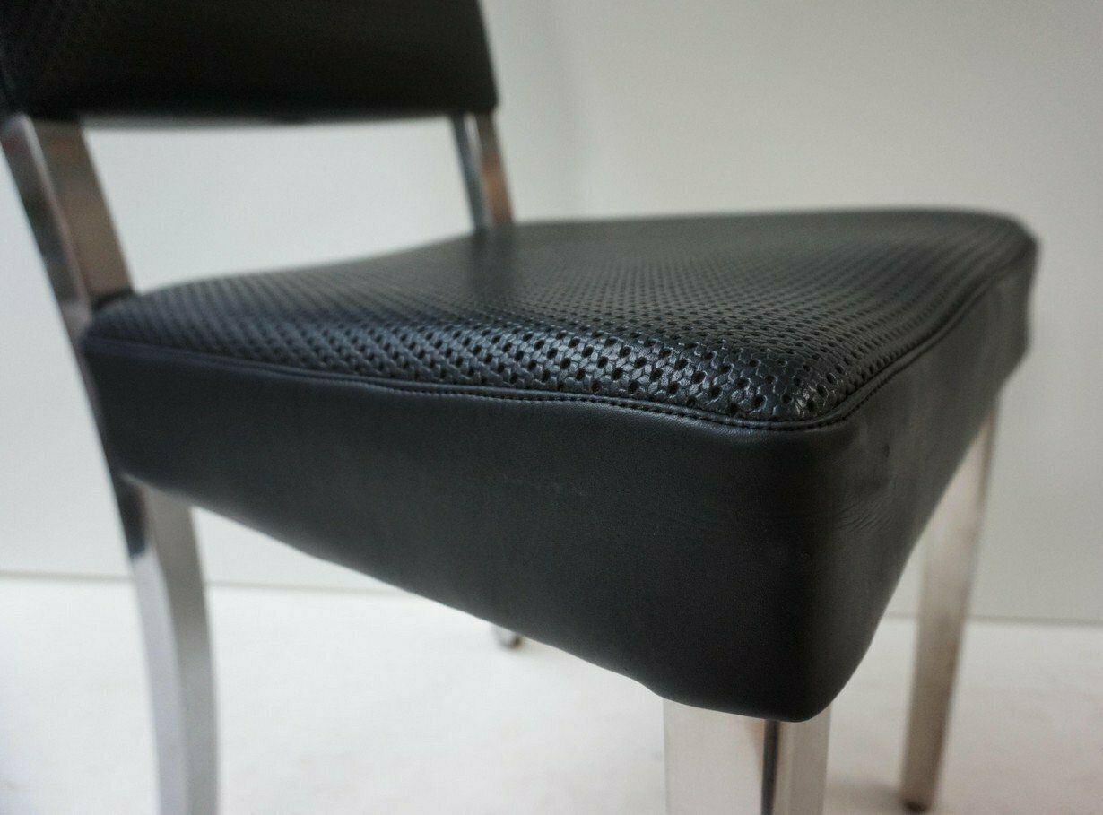 732.0 Art Deco Machine Age Industrial Chrome & Leatherette Dining Chairs, 1950s, Set Of 4 photo