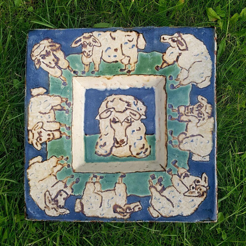 Rectangular Ceramic Mural With Sheep, 1980s