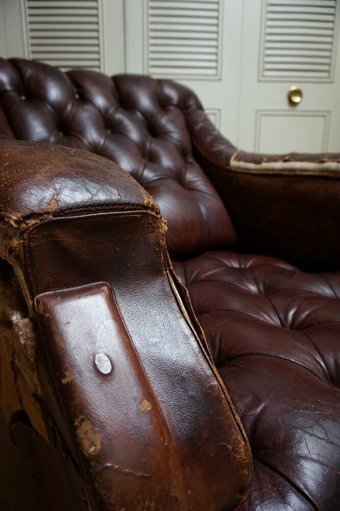 Gentlemans Armchair In Distressed Leather, 1840s photo vintage