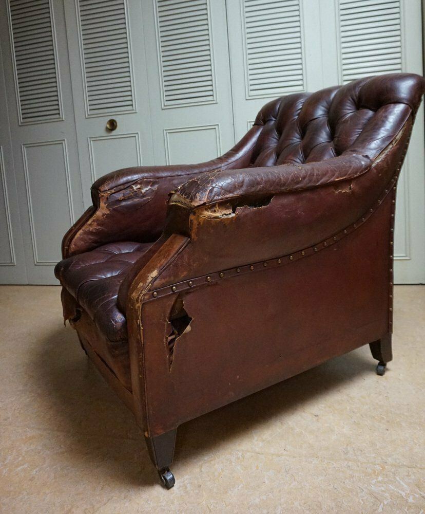 photo for sale Gentlemans Armchair In Distressed Leather, 1840s