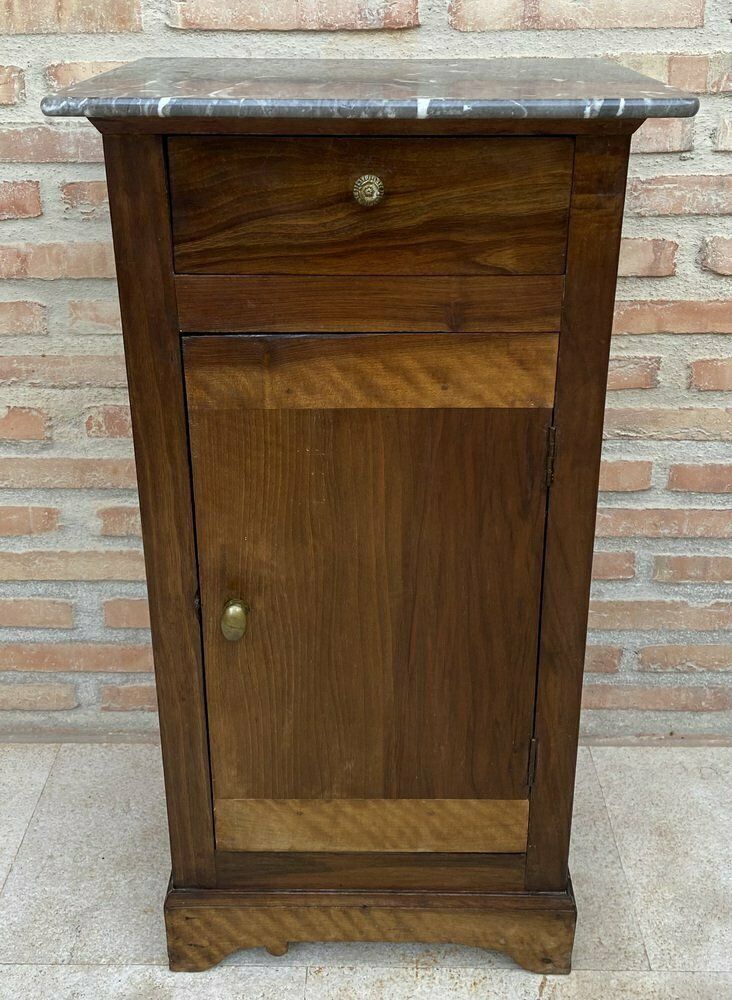 20th Century Biedermeier Nightstand With Marble Top & One Drawer & Door, 1900s