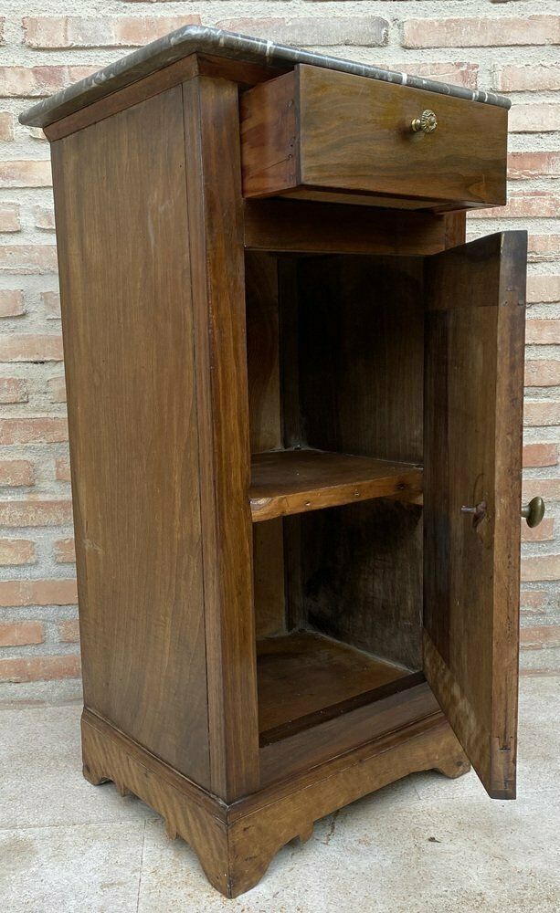 20th Century Biedermeier Nightstand With Marble Top & One Drawer & Door, 1900s photo vinterior