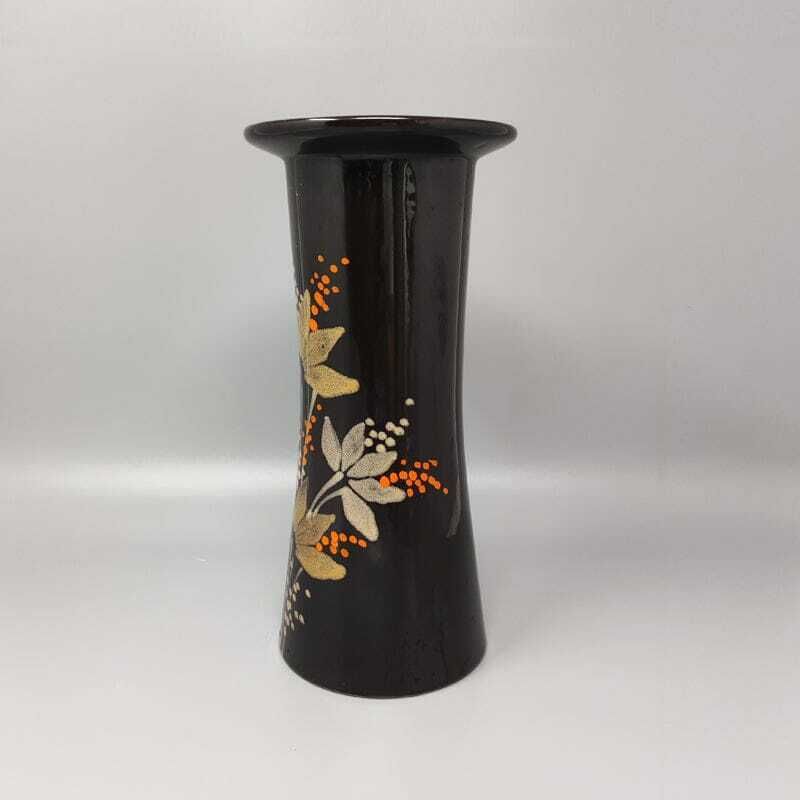 1970s Gorgeous Brown Vase Ceramic By Sic Hand Painted. Made In Italy photo Home Decor