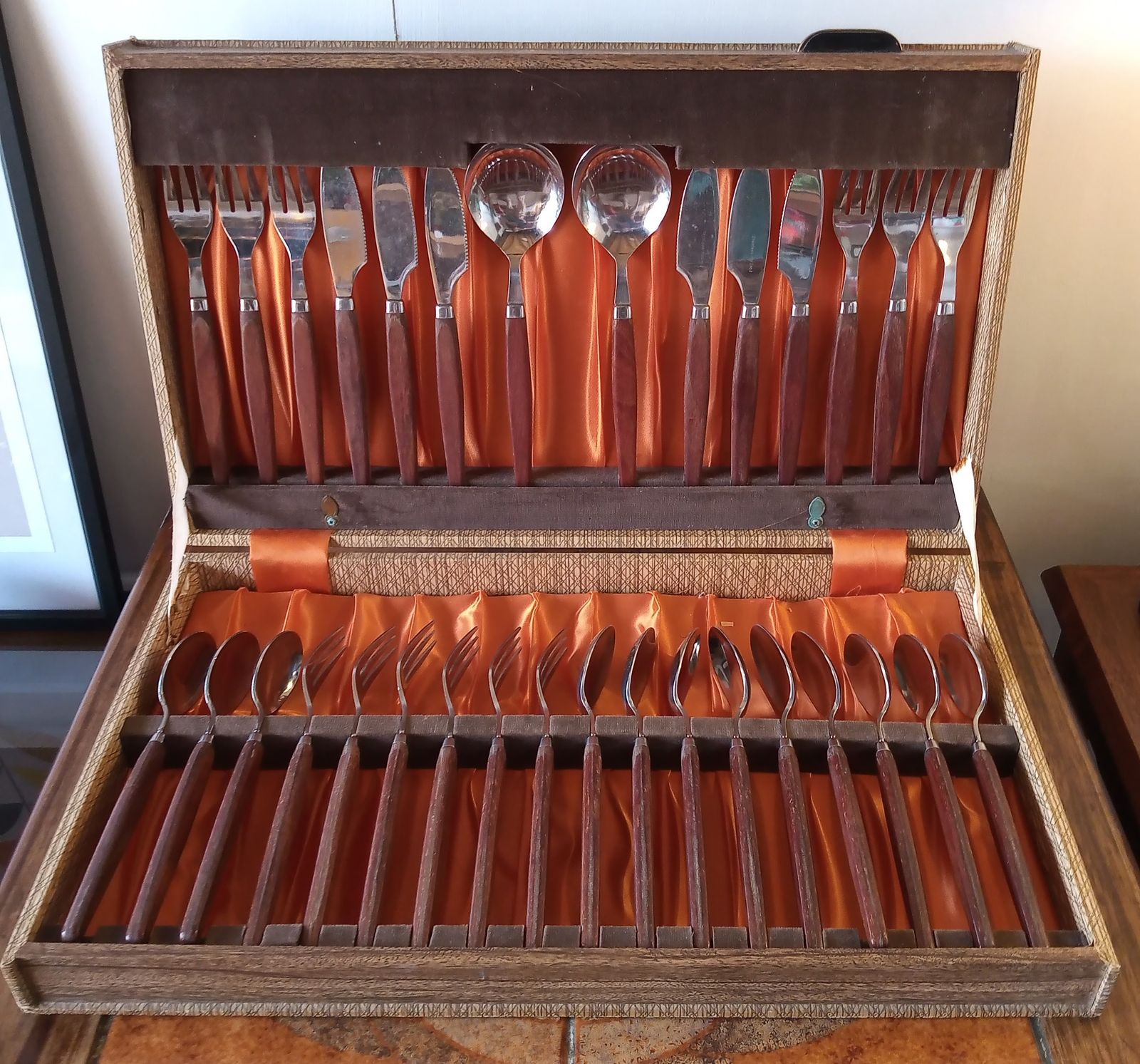 Mid Century Dutch Teak And Stainless Steel 26 Piece Cutlery Canteen