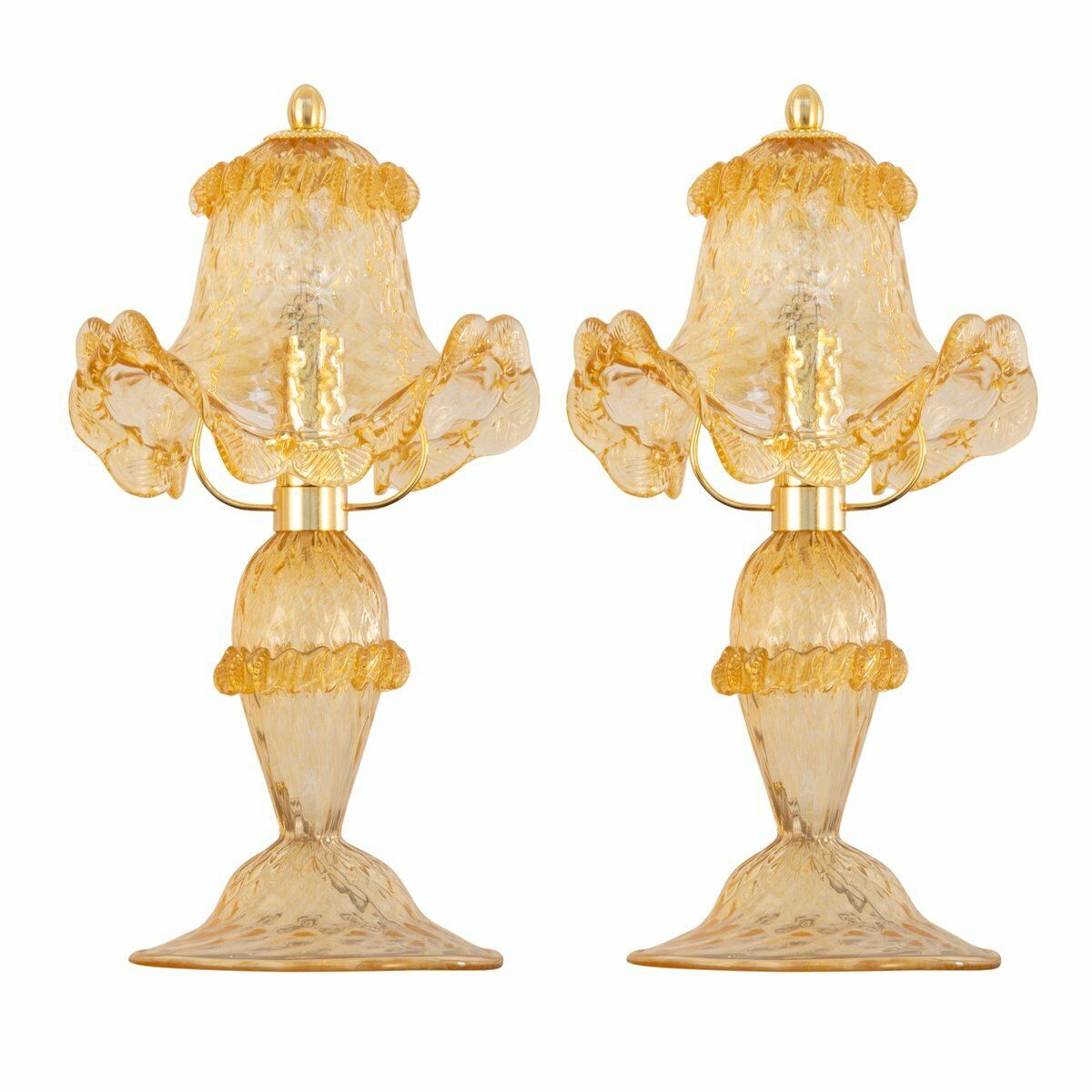Italiaanse tafellampen van Murano-glas met gouden elementen, jaren 1990, set van 2