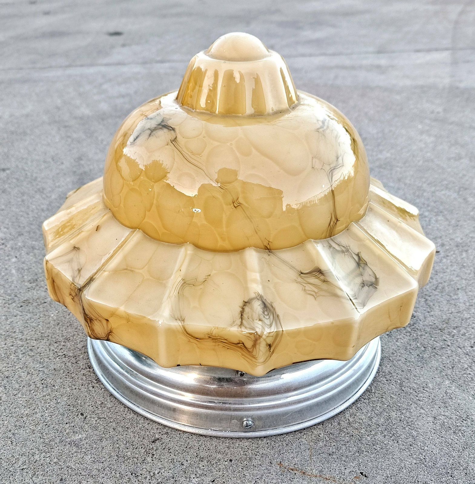 Art Deco Flushmounts Or Large Sconce Lights In Marble Like Glass / Art Deco Glass Ceiling Lamps / Made In Austria In 1930s