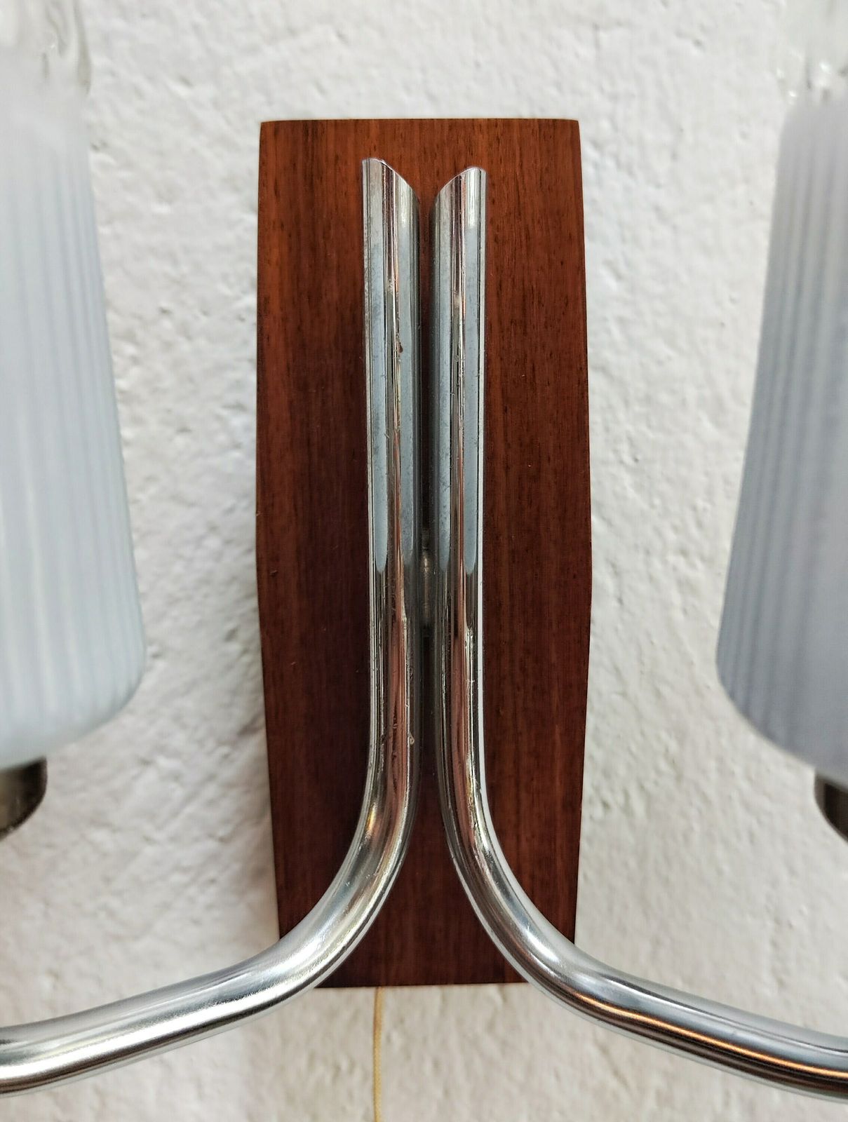 Pair Of Mid Century Sconces By Richard Essig Done In Mahogany, Chrome And Crystal // Made In West Germany In 1960s photo vinterior