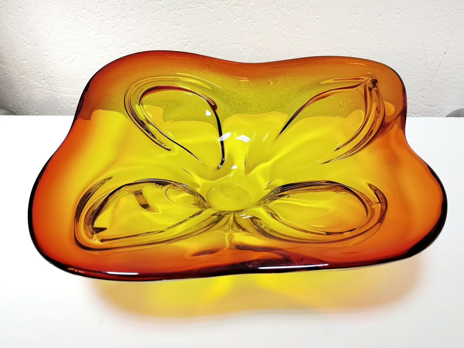 Extra Large Mid Century Modern Yellow And Orange Murano Glass Centerpiece // Made In Italy In 1970s photo Home Decor