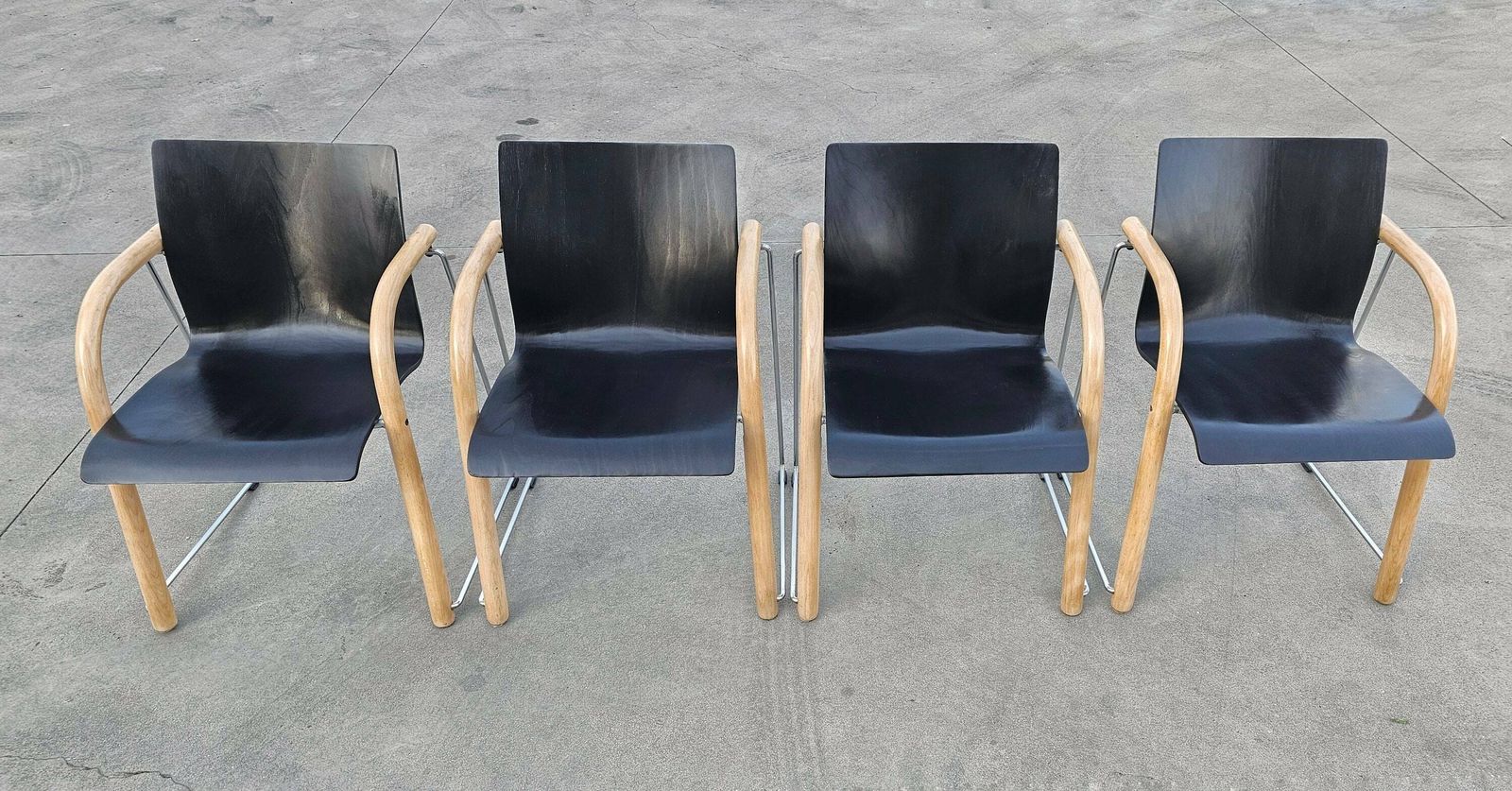 Set Of 4 Thonet Chairs Model S320 By Wulf Schneider And Ulrich Bohme In Black // Memphis Style Thonet Chair // Made In Austria In 1984 photo Furniture