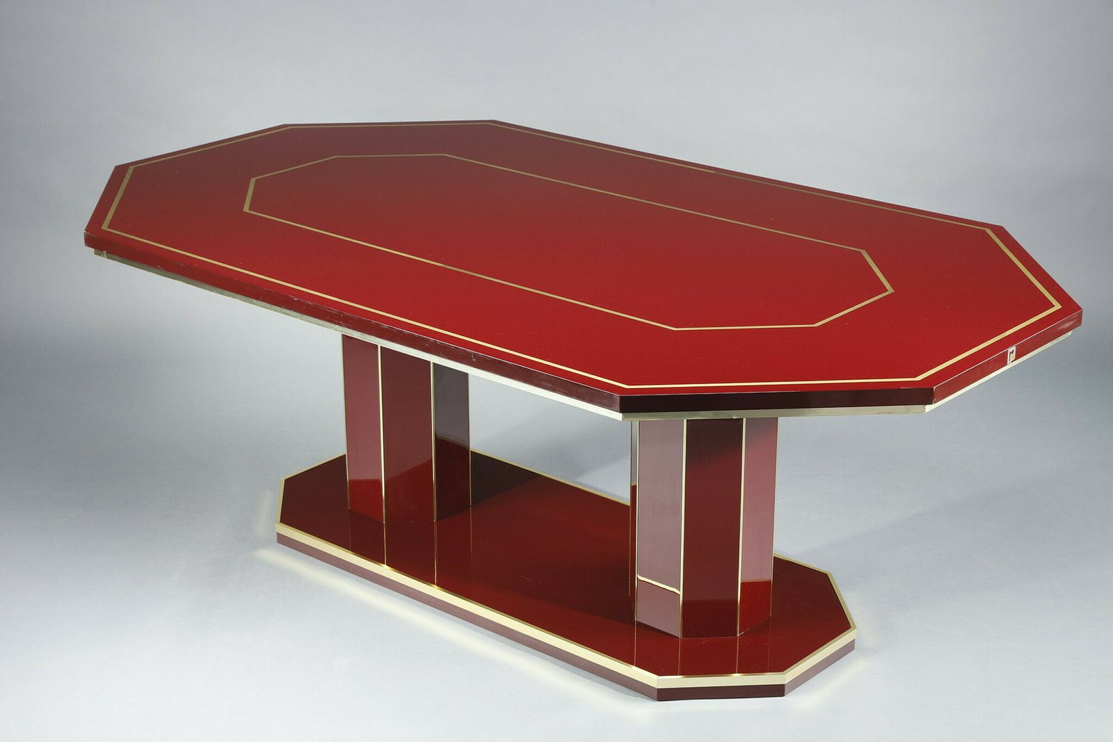 Dining Table In Lacquered Wood And Gilded Brass Designed By Paco Rabanne photo vintage
