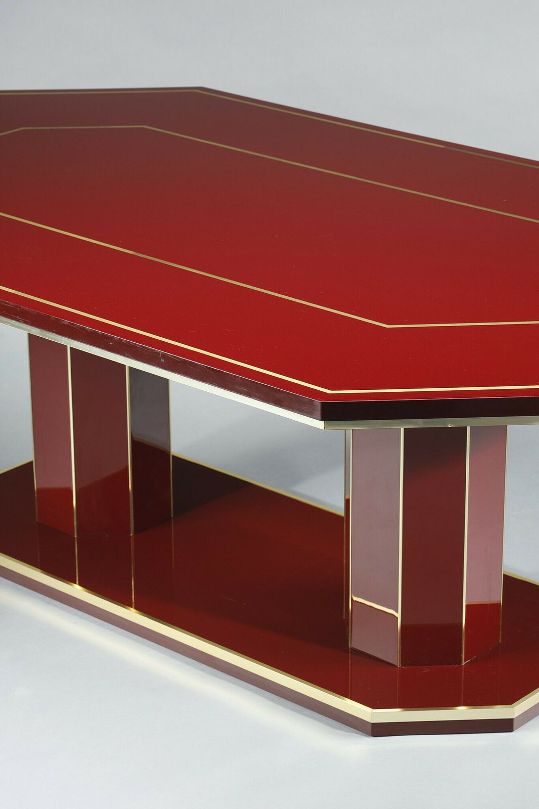 Furniture Dining Table In Lacquered Wood And Gilded Brass Designed By Paco Rabanne photo