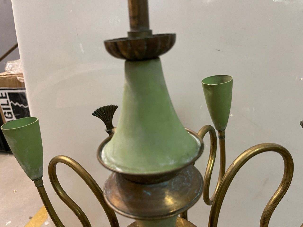 Italian Stilnovo Bronze Chandelier 1950’s photo furniture