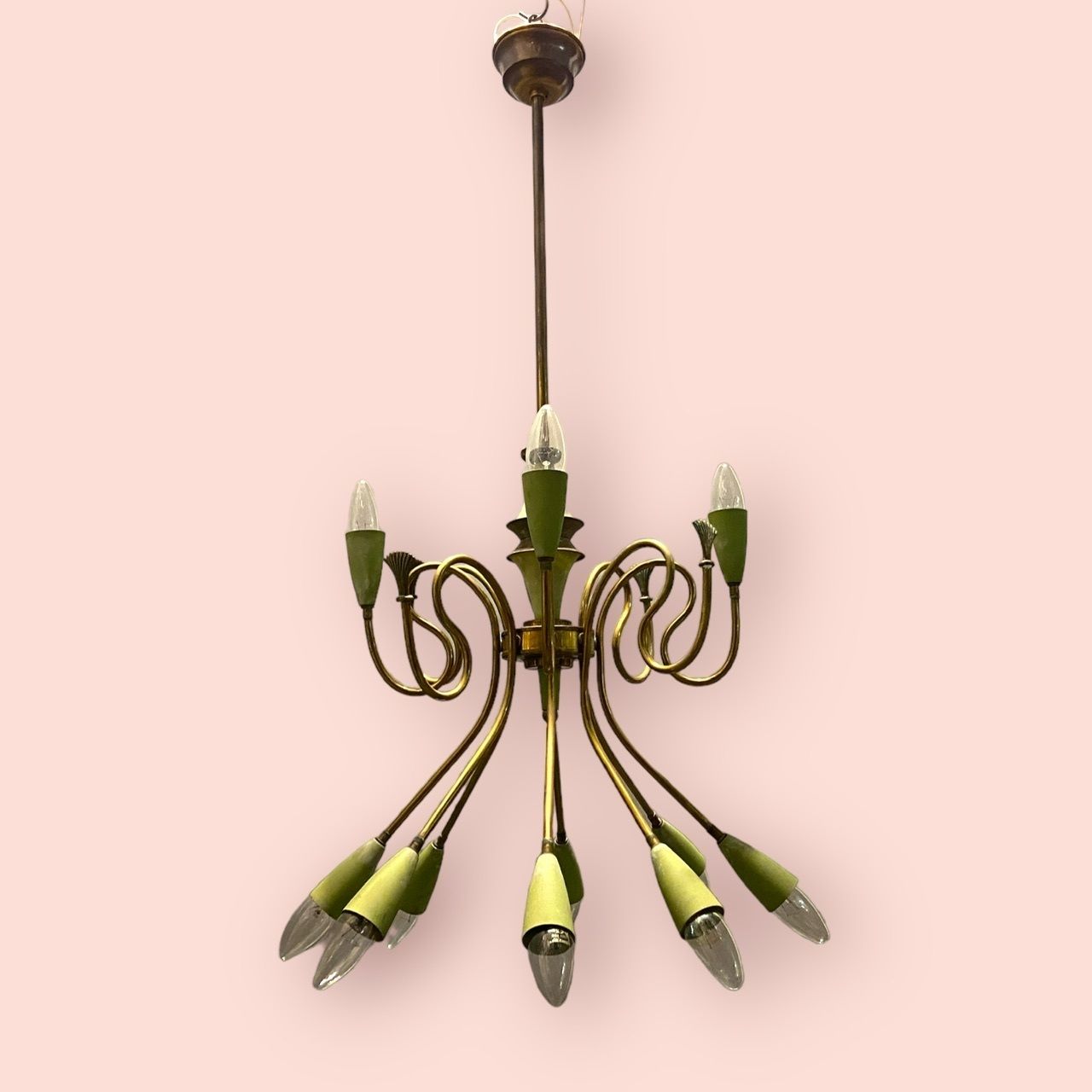 Italian Stilnovo Bronze Chandelier 1950’s
