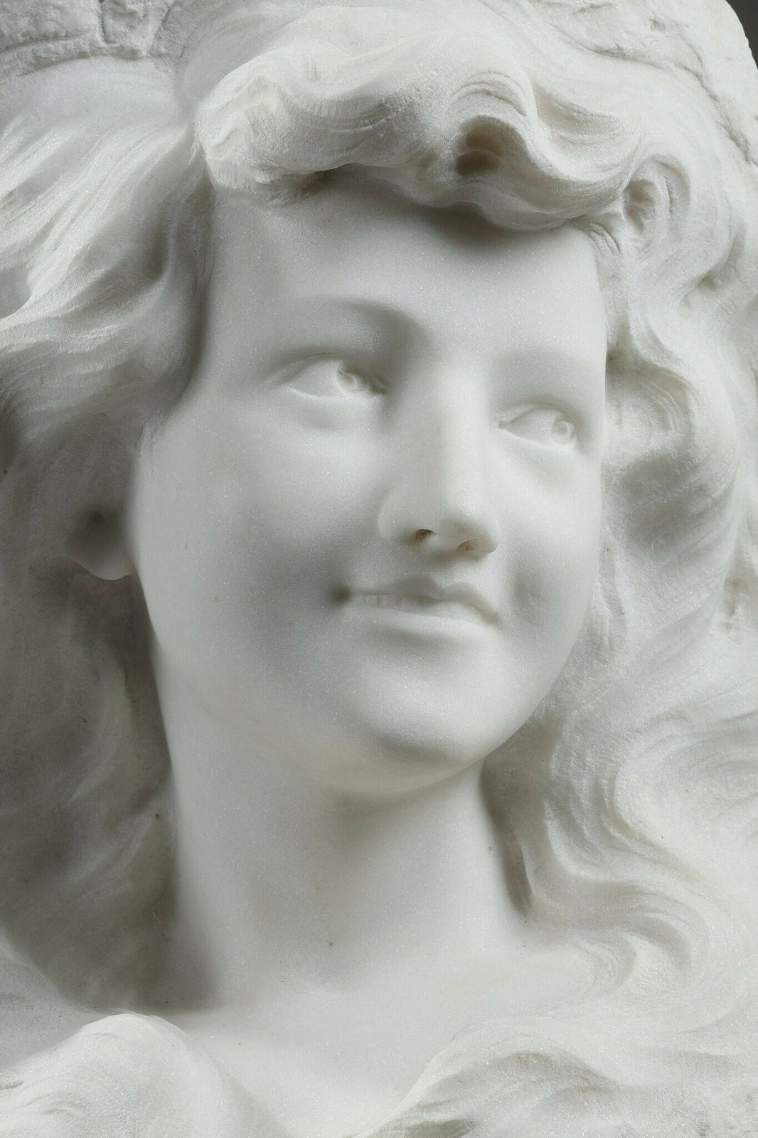 photo for sale Bust Of A Young Woman In Carrara Marble, 19th Century