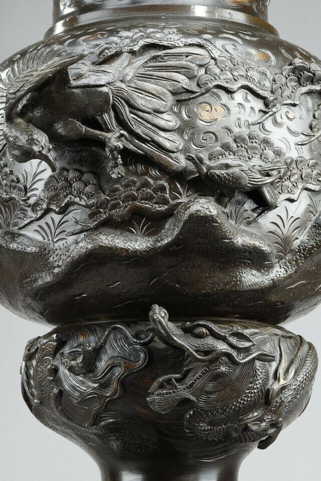 photo buy Large Bronze Vase Sculpted With Chimeras, Dragons, Birds Of Prey And Phnix.