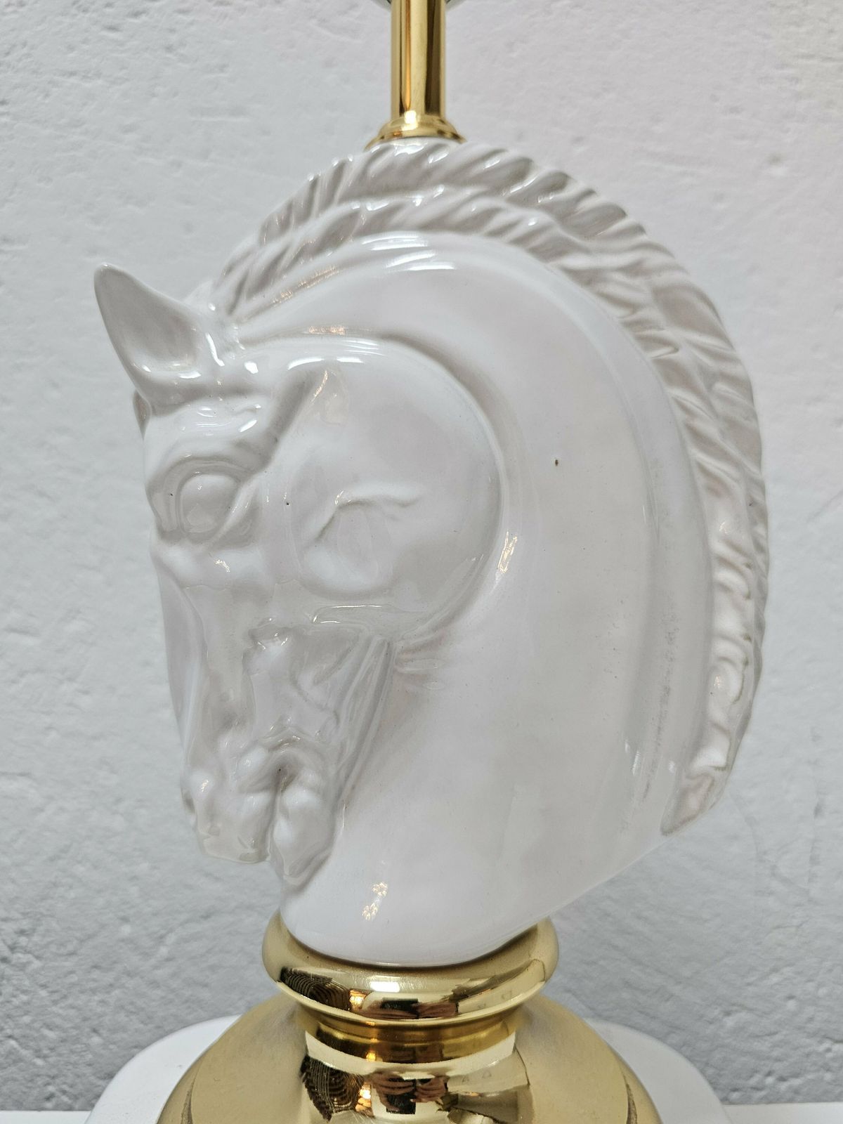 Pair Of Hollywood Regency Table Lamps In Shape Of Horse Heads // Highly Decorative Brass And Ceramic Lamps // Made In Austria In 1970s photo Lighting