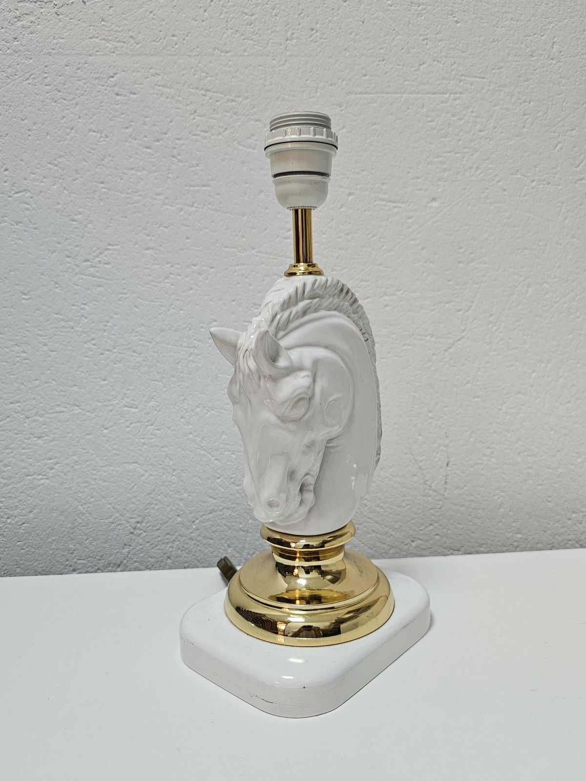 Pair Of Hollywood Regency Table Lamps In Shape Of Horse Heads // Highly Decorative Brass And Ceramic Lamps // Made In Austria In 1970s photo 900.0