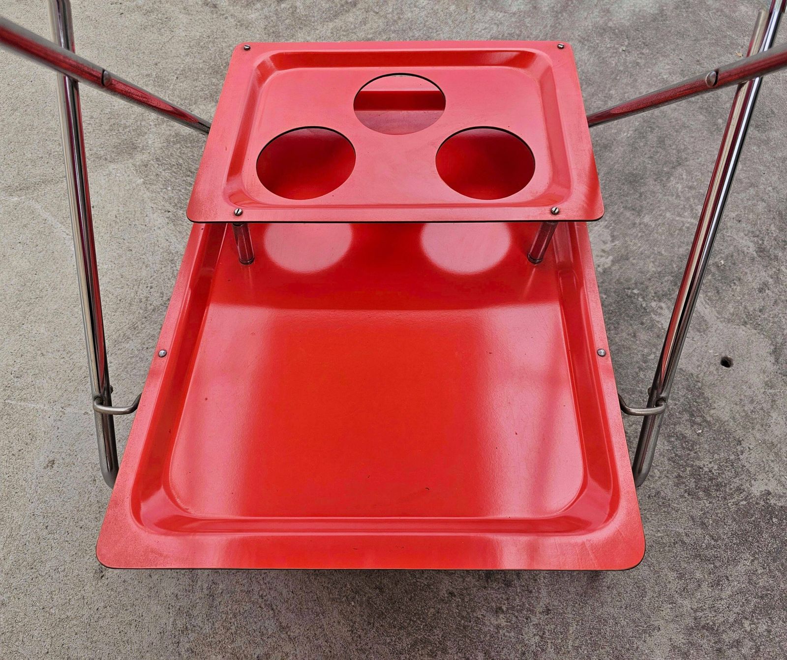 Space Age Collapsible Serving Trolley // Orange Vintage Bar On Wheels // Rolling Mini Bar // Made In West Germany In 1970s photo 360.0