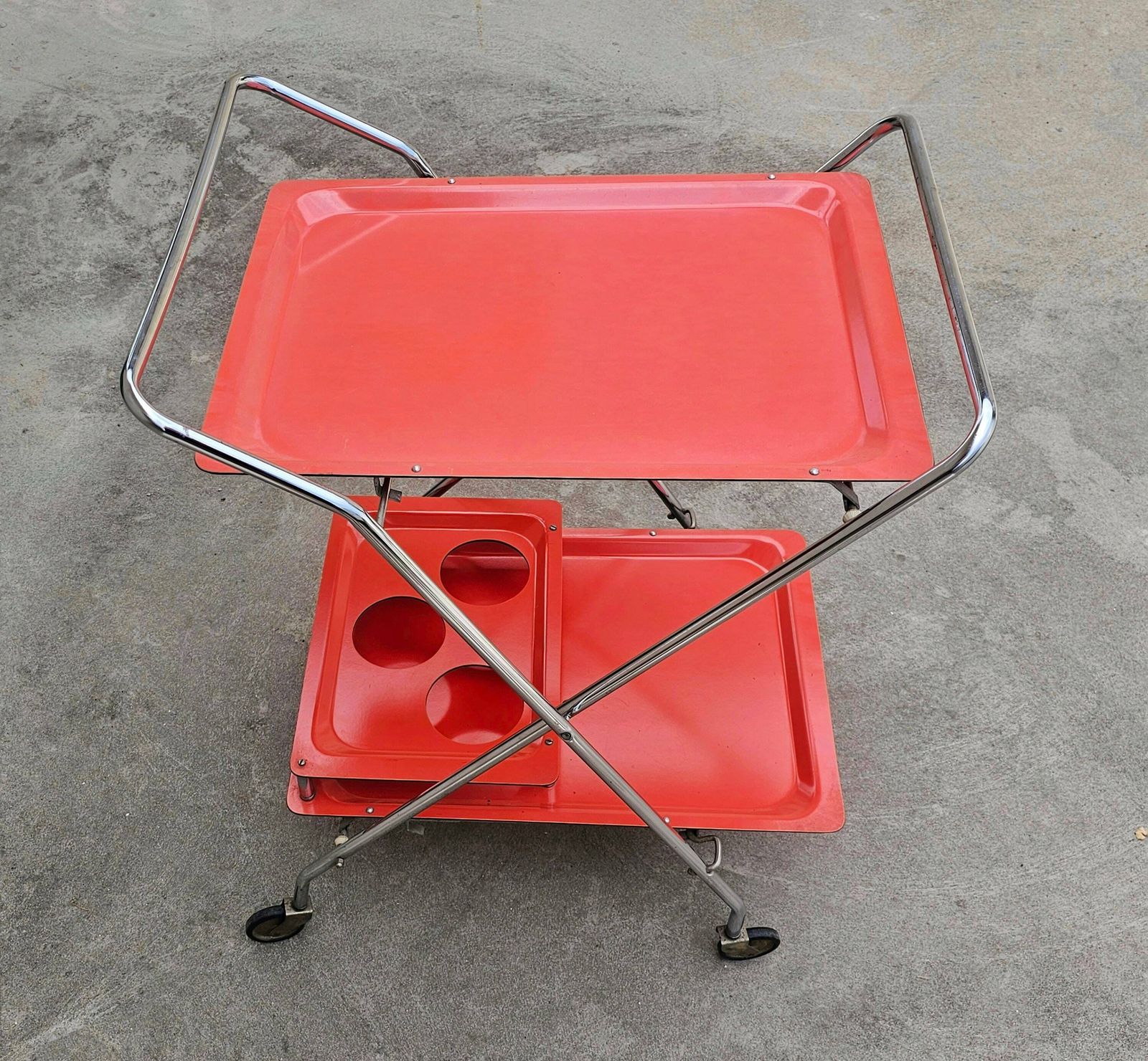 Space Age Collapsible Serving Trolley // Orange Vintage Bar On Wheels // Rolling Mini Bar // Made In West Germany In 1970s photo buy