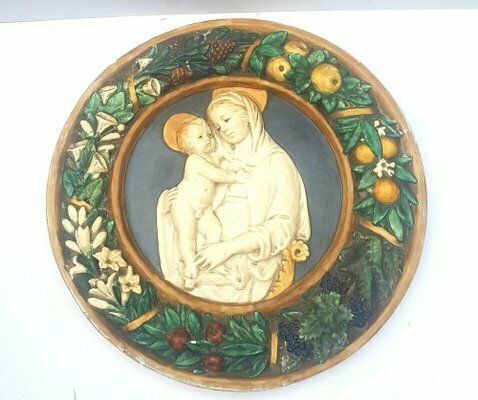 Vintage Tuscan Madonna With Child Ceramic Majolica