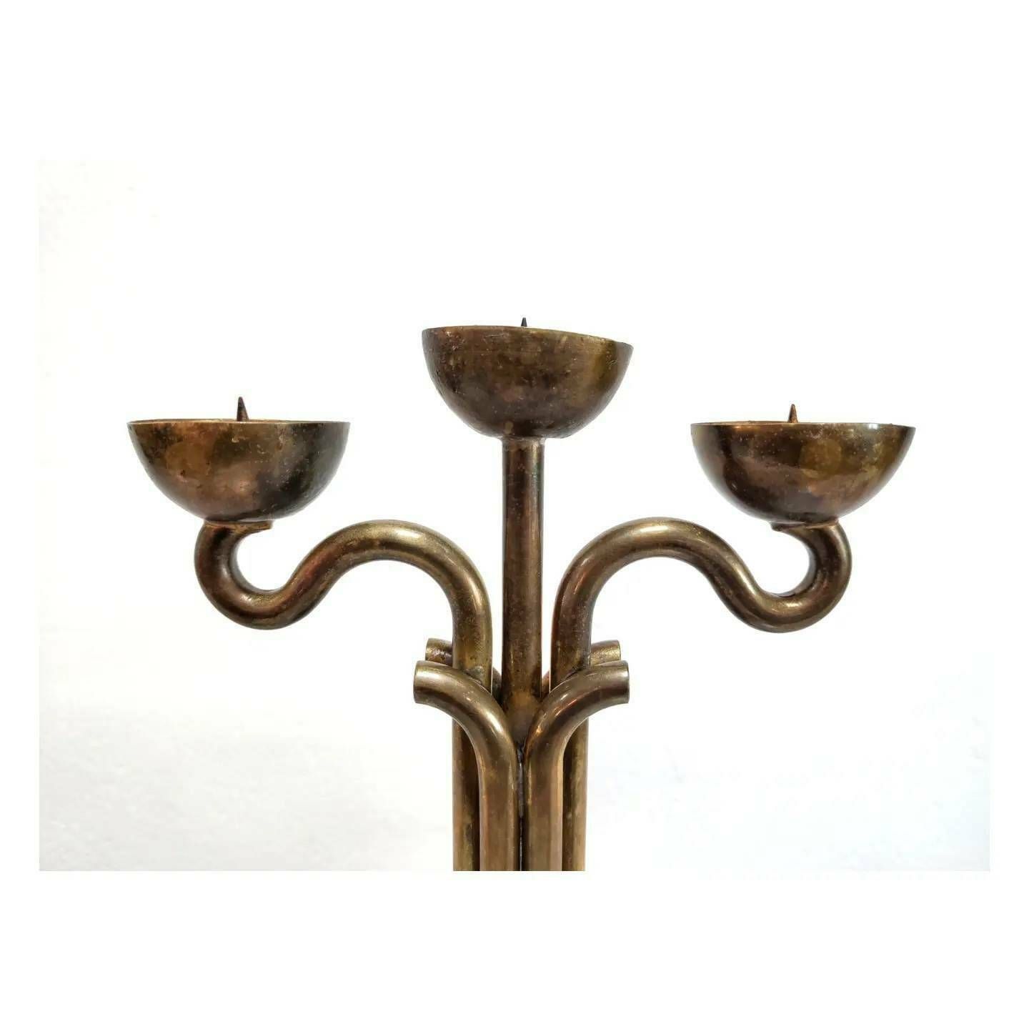 Rare Brutalist Three Arm Candlestick Holder Done In Bronze // Made In Italy In 1970s photo furniture