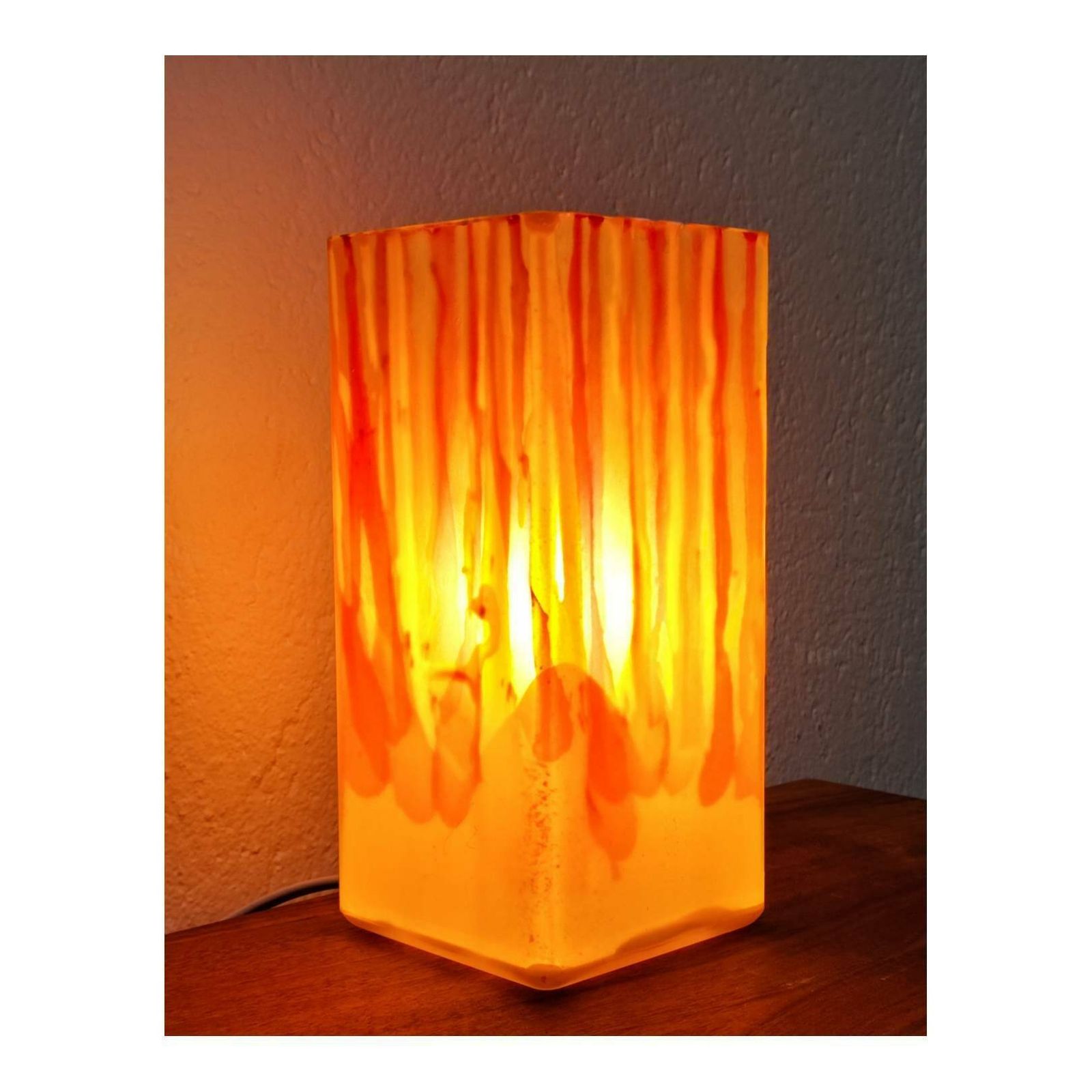 Pair Of Vintage Table Lamps In Colours Of Sunset // Painted Glass Table Lamps // Vibrant Accent Lamps // Made In Italy In 1990s photo for sale