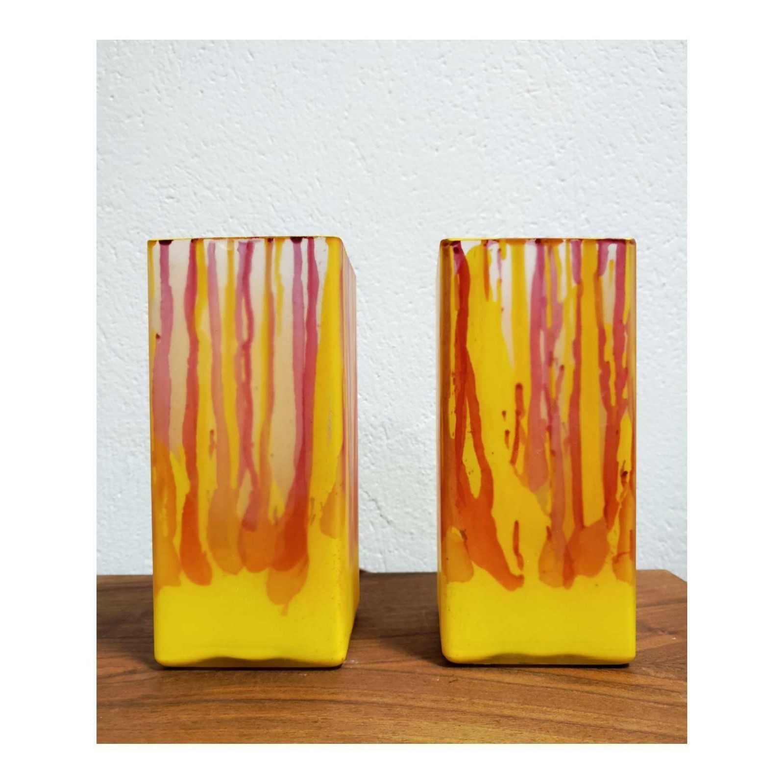 Pair Of Vintage Table Lamps In Colours Of Sunset // Painted Glass Table Lamps // Vibrant Accent Lamps // Made In Italy In 1990s photo vintage