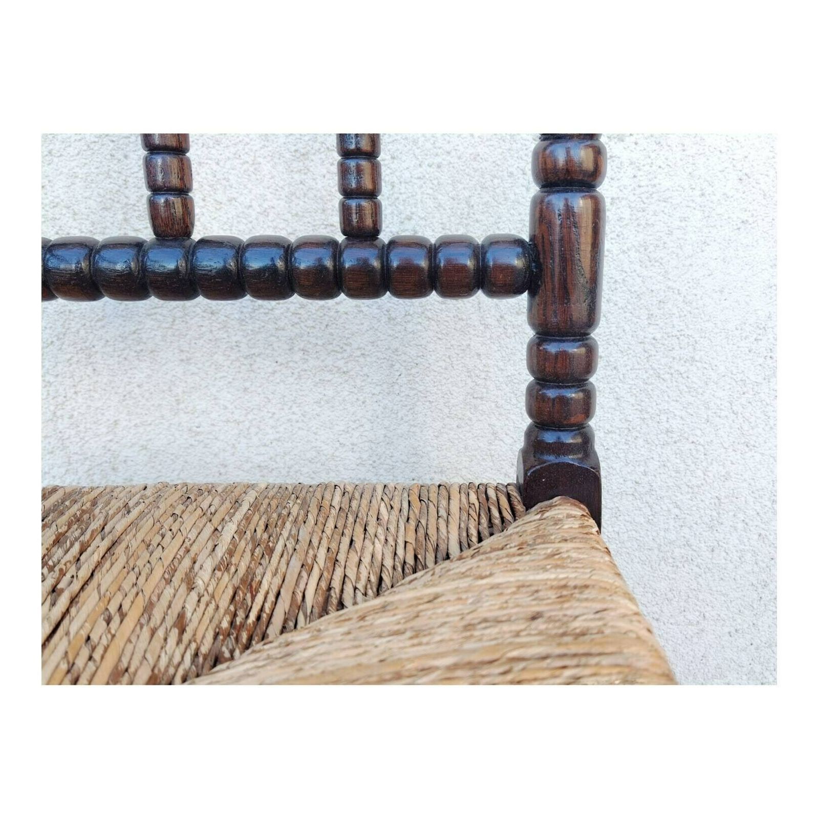 Very Rare Antique French Provincial Carved Oak Bobbin Rush Corner Chair // Pettite Antique Armchair // Made In France In 1910s photo Furniture