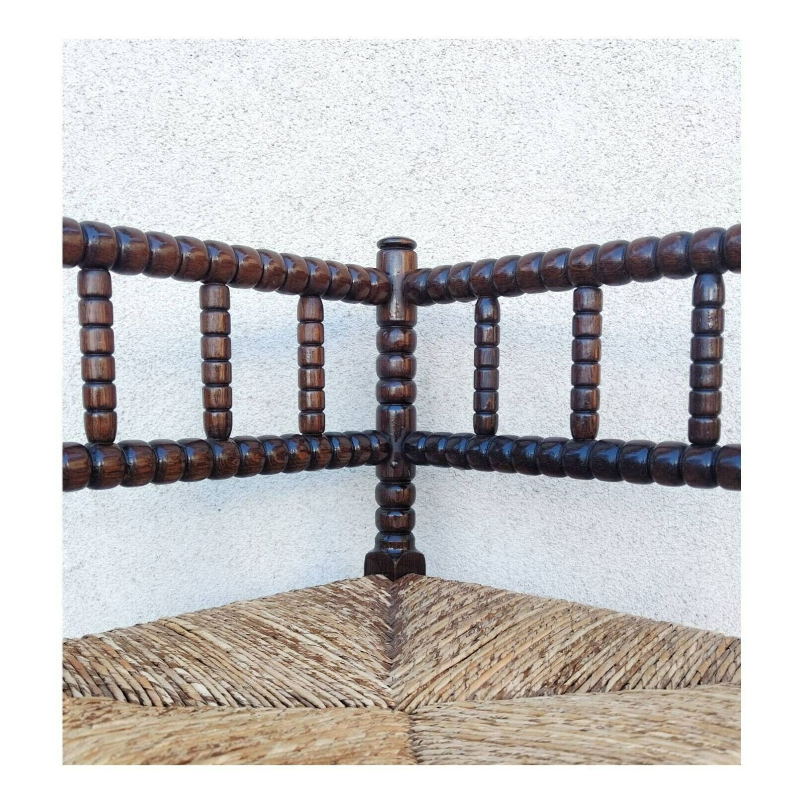 Very Rare Antique French Provincial Carved Oak Bobbin Rush Corner Chair // Pettite Antique Armchair // Made In France In 1910s photo buy