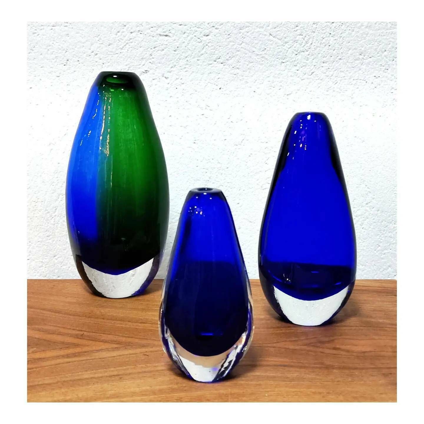 Set Of Three Mouth Blown Murano Glass Vases Designed By Flavio Polli For Seguso In Cobalt Blue Glass // Made In Italy In 1970s photo furniture
