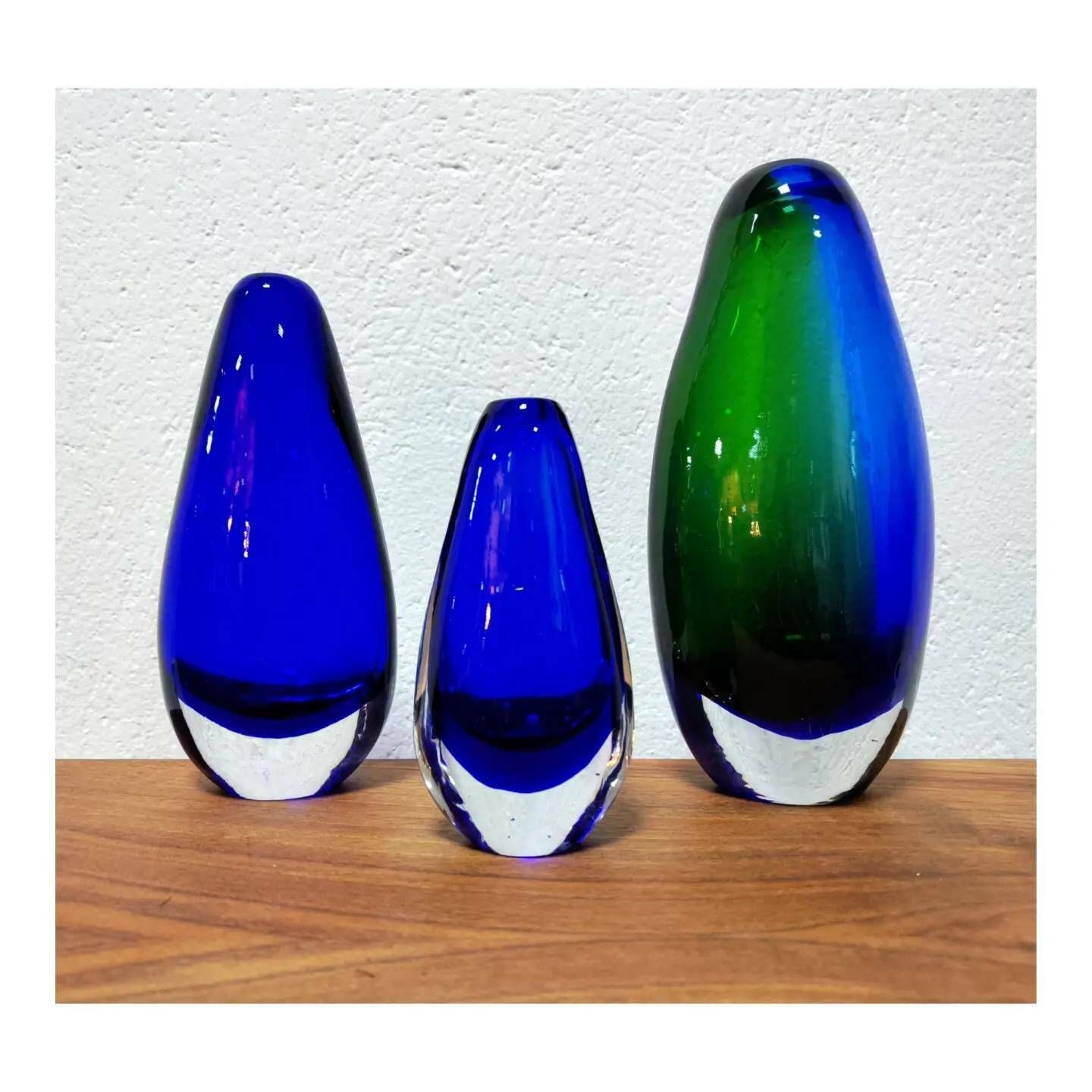 Set Of Three Mouth Blown Murano Glass Vases Designed By Flavio Polli For Seguso In Cobalt Blue Glass // Made In Italy In 1970s photo vinterior