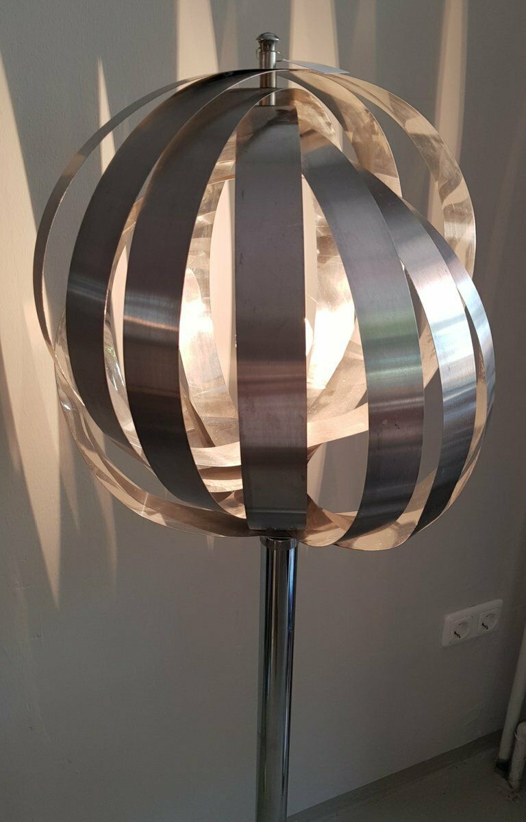 French Chrome Moon Floor Lamp By Henri Mathieu, 1970s photo furniture