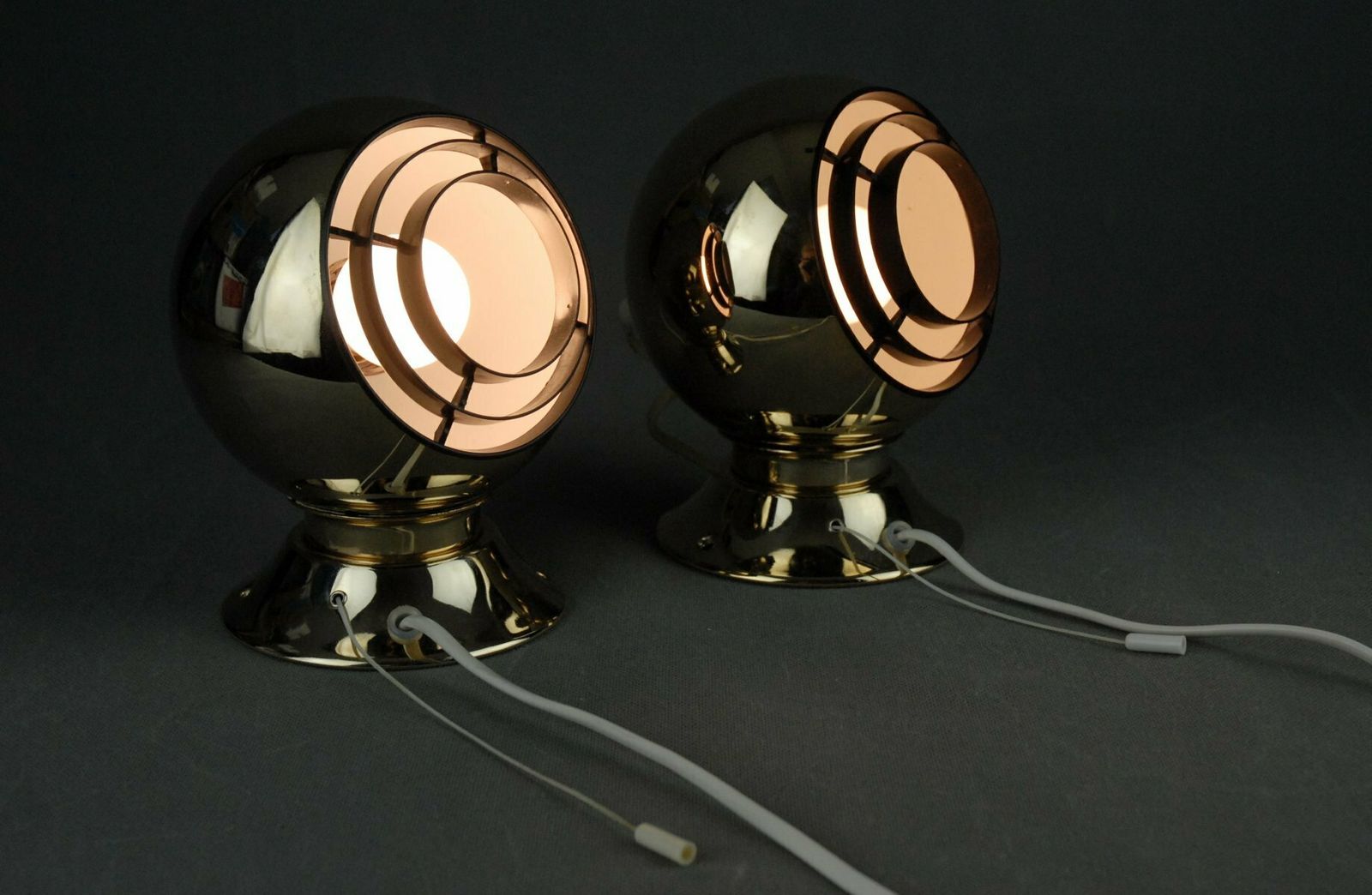 photo furniture 24 Carot Gold Plated Magnetic Eyeball Wall Lamps From Abo Rangers, Denmark, Set Of 2