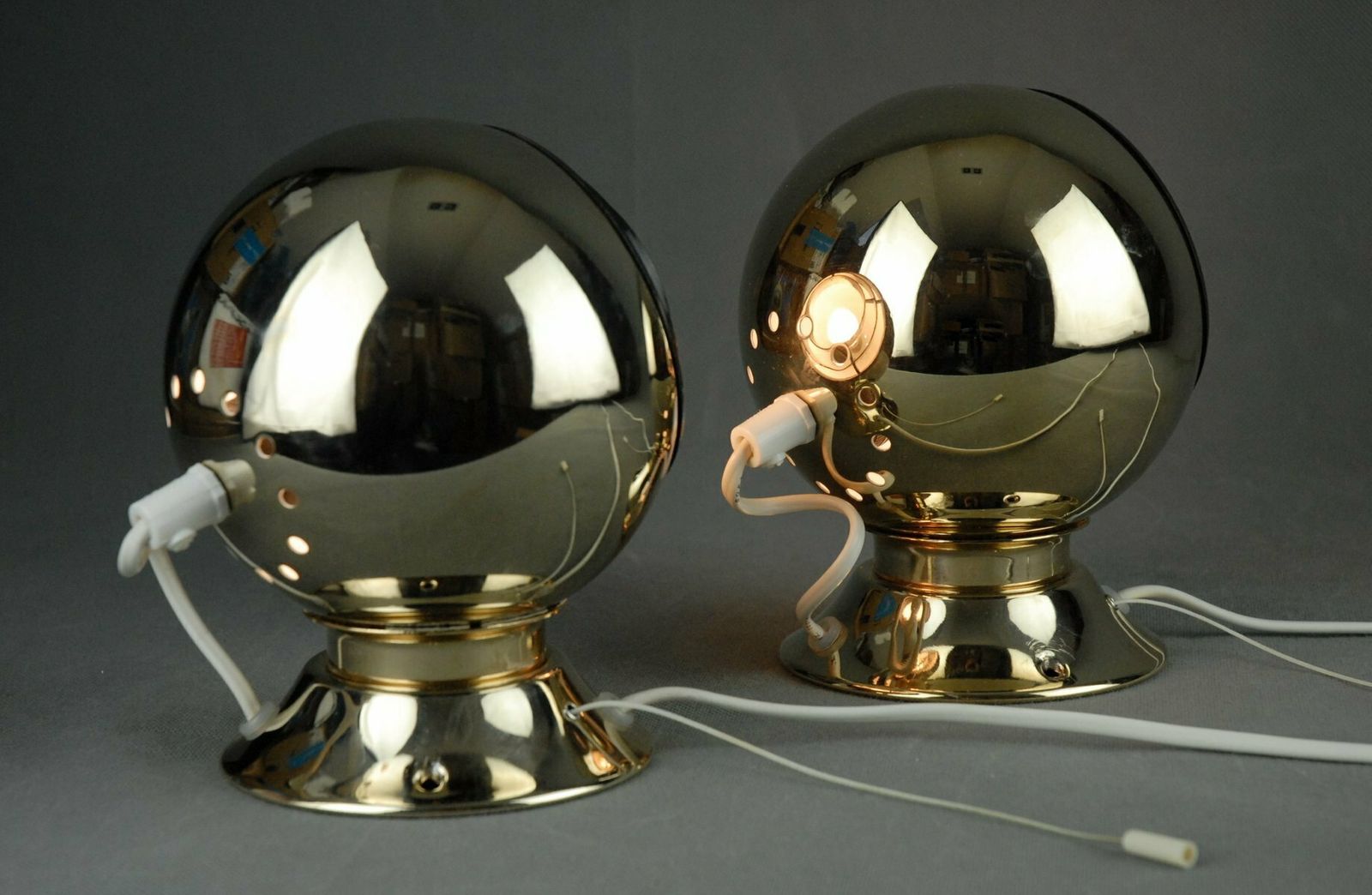 photo for sale 24 Carot Gold Plated Magnetic Eyeball Wall Lamps From Abo Rangers, Denmark, Set Of 2