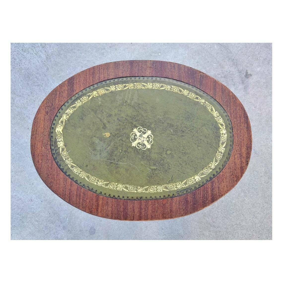 Vintage Collapsible Side Table In Georgian Style // Mahogany And Leather Side Table // Made In Italy In 1950s photo for sale