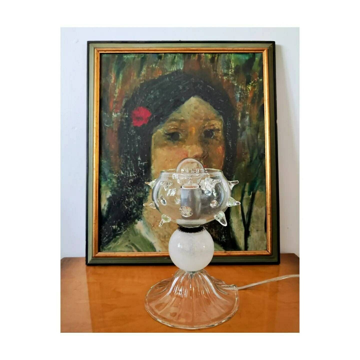 Rare Mid Century Modern Murano Glass Lamp // Handmade Accent Glass Lamp // Spiky Glass Lamp // Made In Italy In 1970s photo furniture